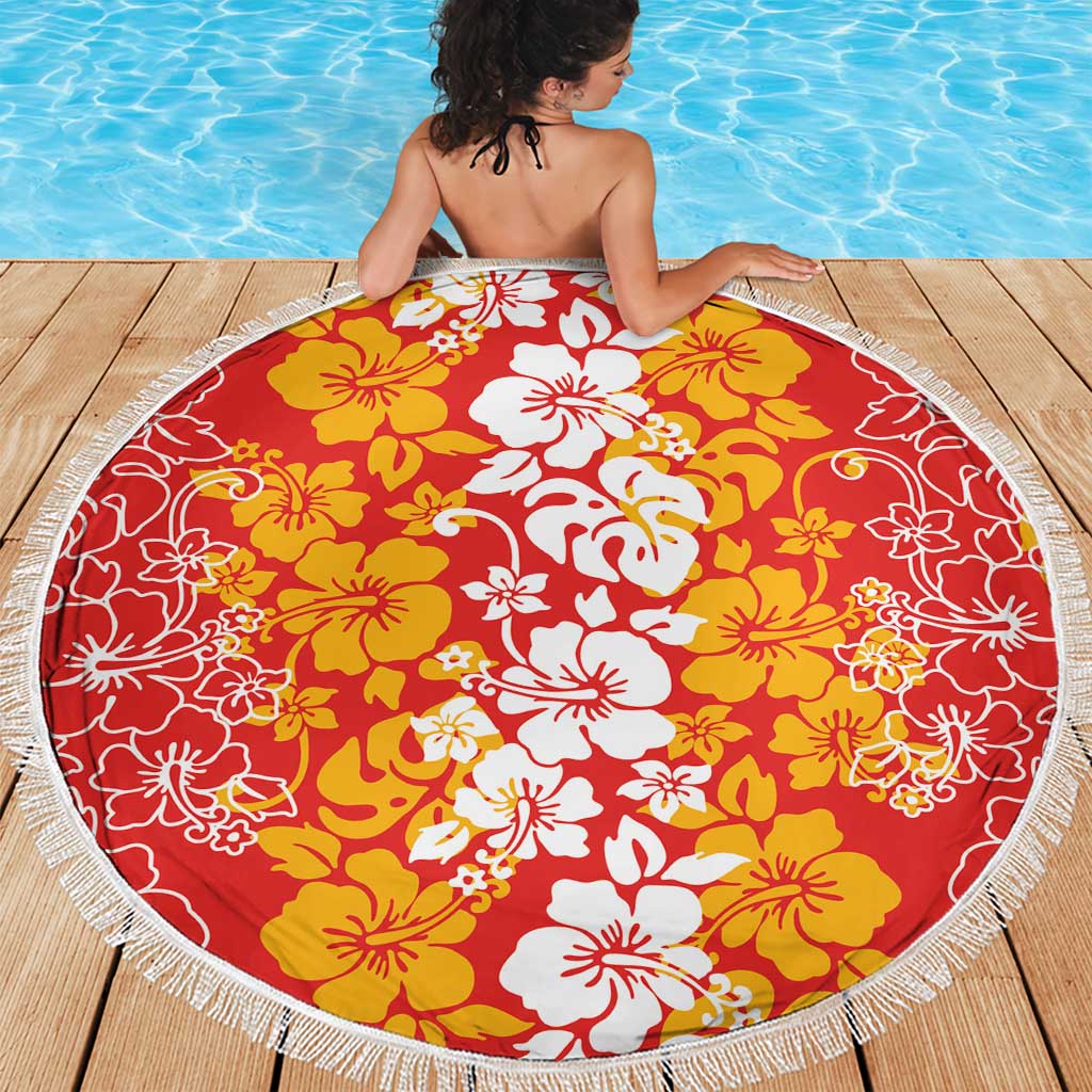 Hawaiian Lei Day Beach Blanket Red Hibiscus Flowers Lei Art LT9 - Polynesian Pride
