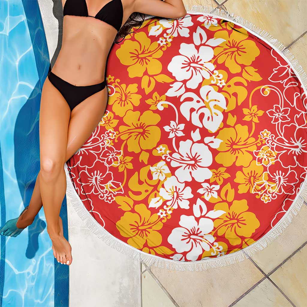 Hawaiian Lei Day Beach Blanket Red Hibiscus Flowers Lei Art LT9 - Polynesian Pride