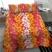 Hawaiian Lei Day Bedding Set Red Hibiscus Flowers Lei Art