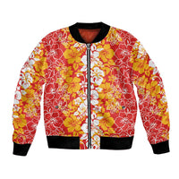 Hawaiian Lei Day Bomber Jacket Red Hibiscus Flowers Lei Art LT9 Unisex Red - Polynesian Pride