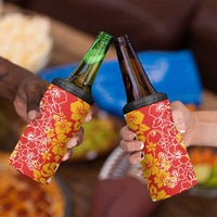 Hawaiian Lei Day 4 in 1 Can Cooler Tumbler Red Hibiscus Flowers Lei Art