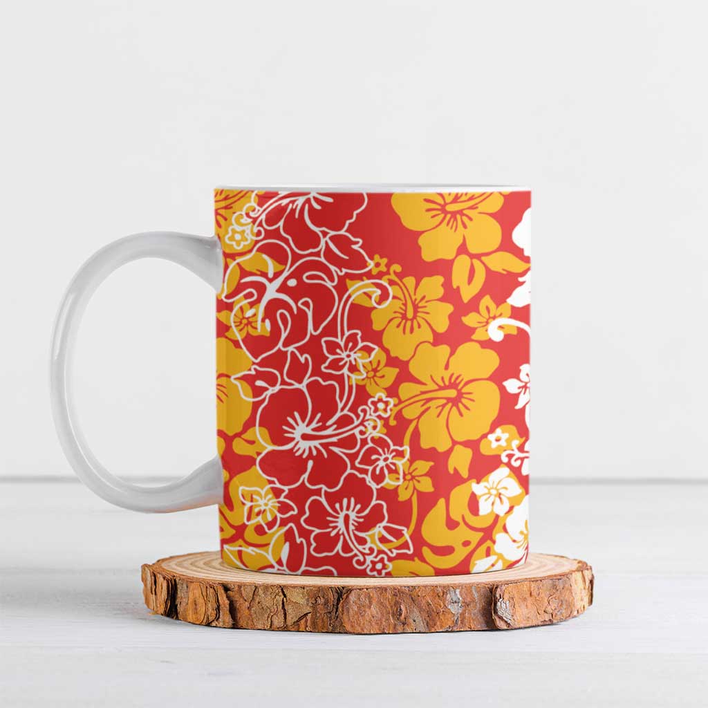 Hawaiian Lei Day Ceramic Mug Red Hibiscus Flowers Lei Art - Polynesian Pride