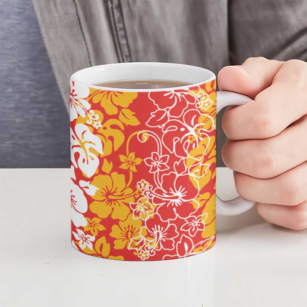 Hawaiian Lei Day Ceramic Mug Red Hibiscus Flowers Lei Art - Polynesian Pride