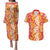 Hawaiian Lei Day Couples Matching Puletasi and Hawaiian Shirt Red Hibiscus Flowers Lei Art