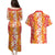 Hawaiian Lei Day Couples Matching Puletasi and Hawaiian Shirt Red Hibiscus Flowers Lei Art