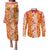 Hawaiian Lei Day Couples Matching Puletasi and Long Sleeve Button Shirt Red Hibiscus Flowers Lei Art