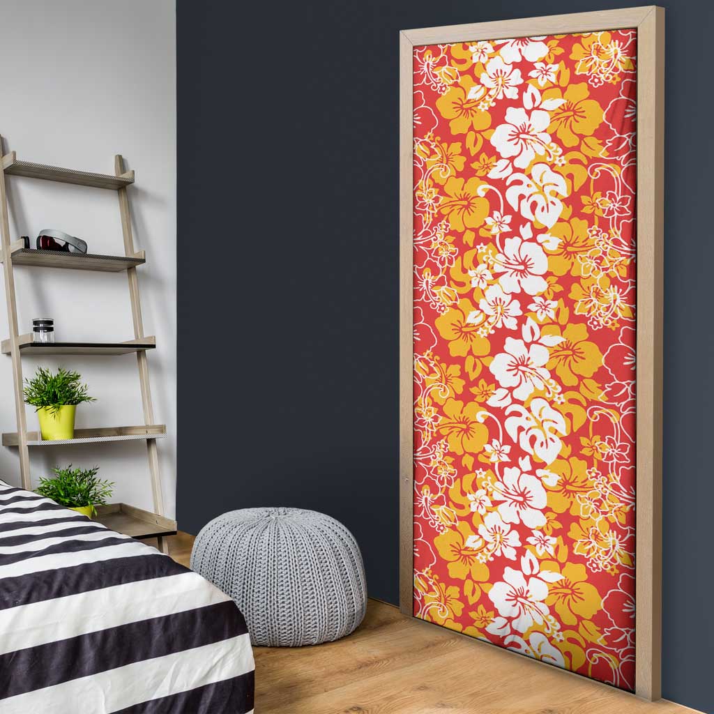 Hawaiian Lei Day Door Cover Red Hibiscus Flowers Lei Art - Polynesian Pride