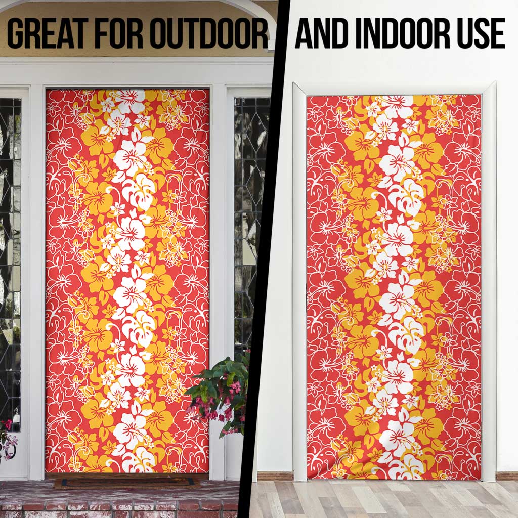 Hawaiian Lei Day Door Cover Red Hibiscus Flowers Lei Art - Polynesian Pride