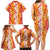 Hawaiian Lei Day Family Matching Long Sleeve Bodycon Dress and Hawaiian Shirt Red Hibiscus Flowers Lei Art