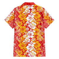 Hawaiian Lei Day Family Matching Short Sleeve Bodycon Dress and Hawaiian Shirt Red Hibiscus Flowers Lei Art