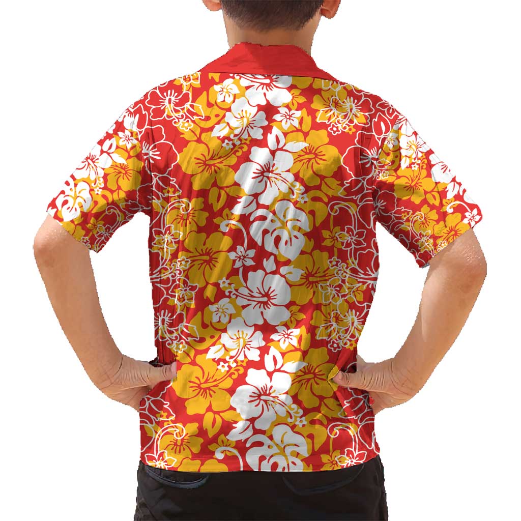 Hawaiian Lei Day Family Matching Summer Maxi Dress and Hawaiian Shirt Red Hibiscus Flowers Lei Art
