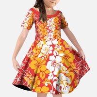 Hawaiian Lei Day Family Matching Summer Maxi Dress and Hawaiian Shirt Red Hibiscus Flowers Lei Art