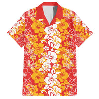 Hawaiian Lei Day Family Matching Summer Maxi Dress and Hawaiian Shirt Red Hibiscus Flowers Lei Art