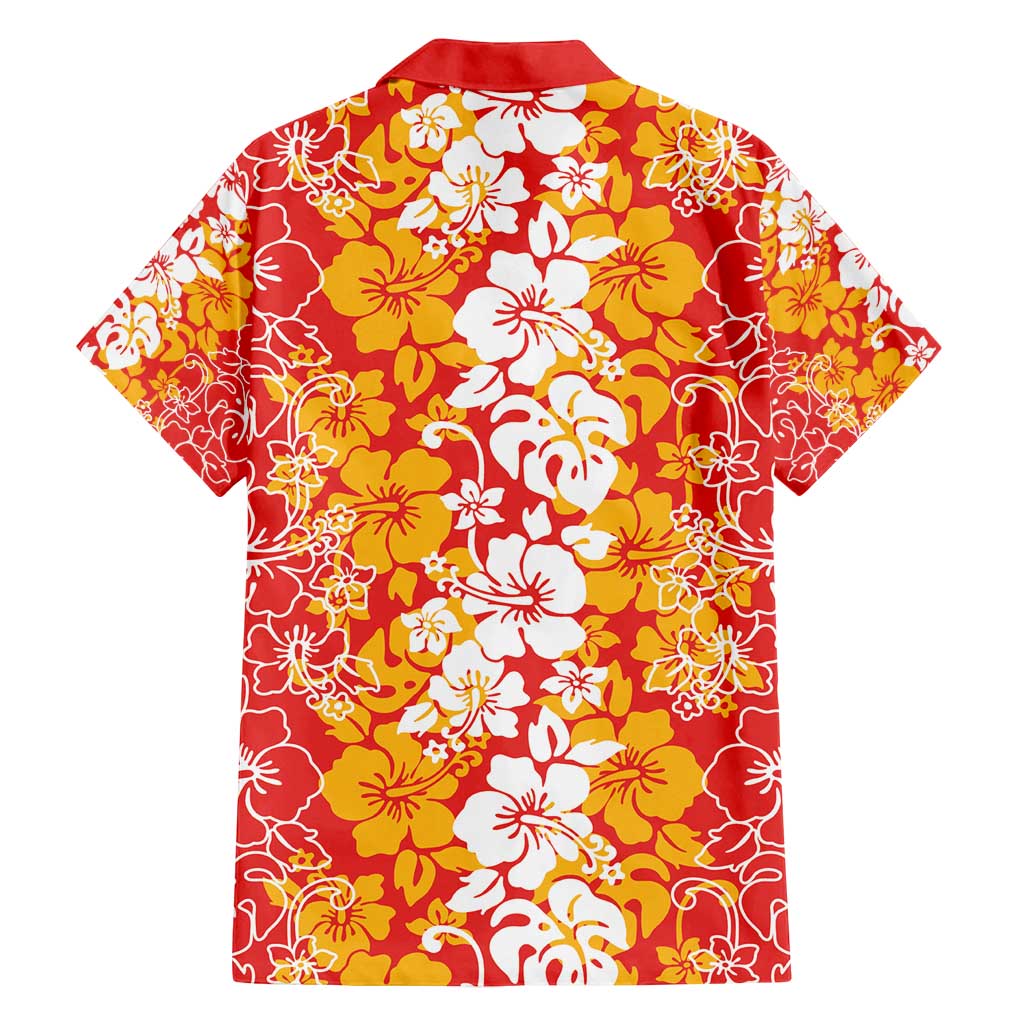 Hawaiian Lei Day Family Matching Summer Maxi Dress and Hawaiian Shirt Red Hibiscus Flowers Lei Art