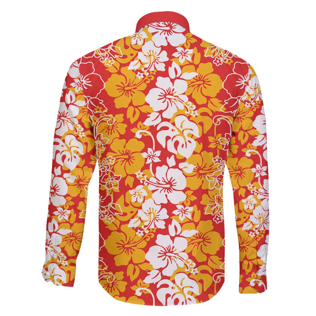 Hawaiian Lei Day Family Matching Summer Maxi Dress and Hawaiian Shirt Red Hibiscus Flowers Lei Art