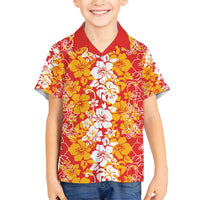 Hawaiian Lei Day Family Matching Summer Maxi Dress and Hawaiian Shirt Red Hibiscus Flowers Lei Art