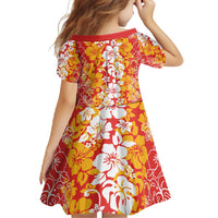 Hawaiian Lei Day Family Matching Tank Maxi Dress and Hawaiian Shirt Red Hibiscus Flowers Lei Art