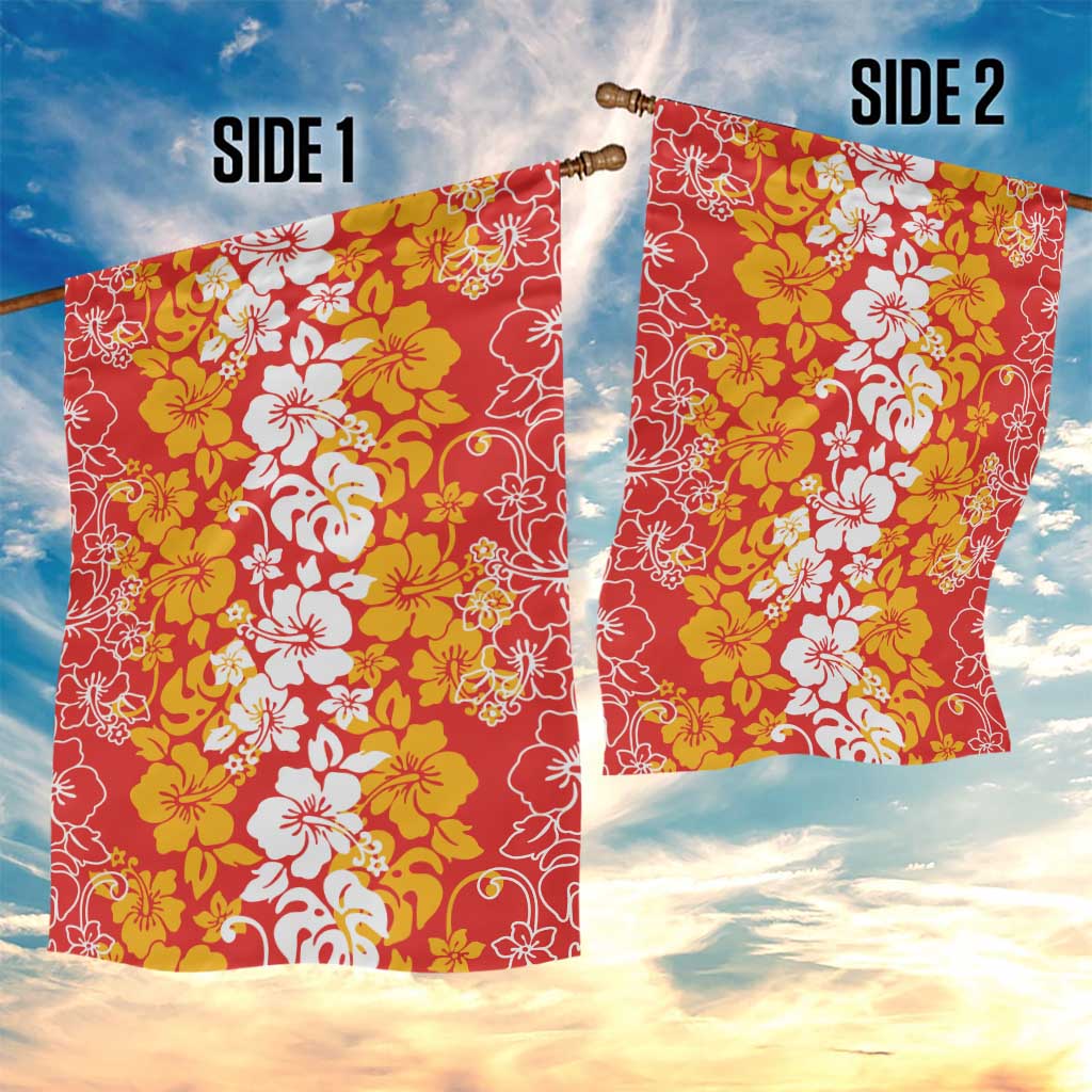 Hawaiian Lei Day Garden Flag Red Hibiscus Flowers Lei Art LT9 - Polynesian Pride
