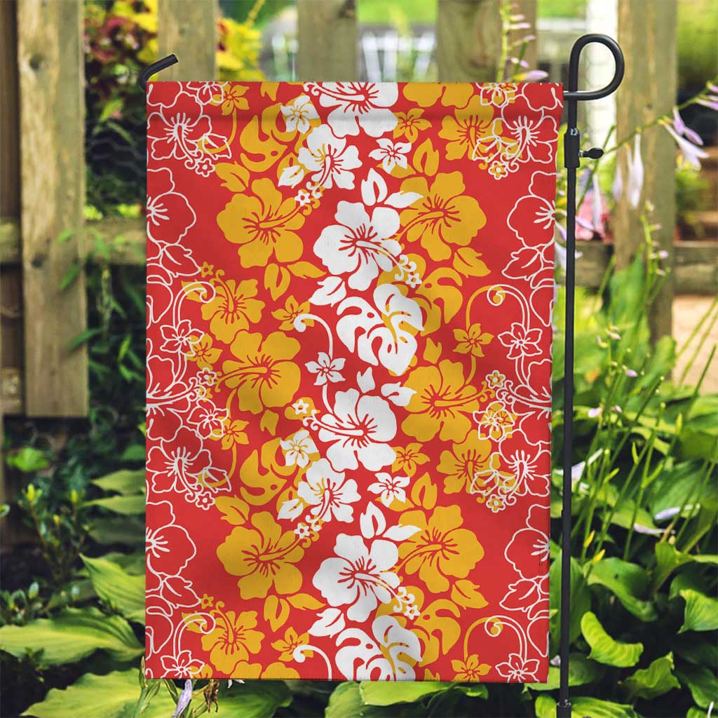 Hawaiian Lei Day Garden Flag Red Hibiscus Flowers Lei Art LT9 Garden Flag Red - Polynesian Pride