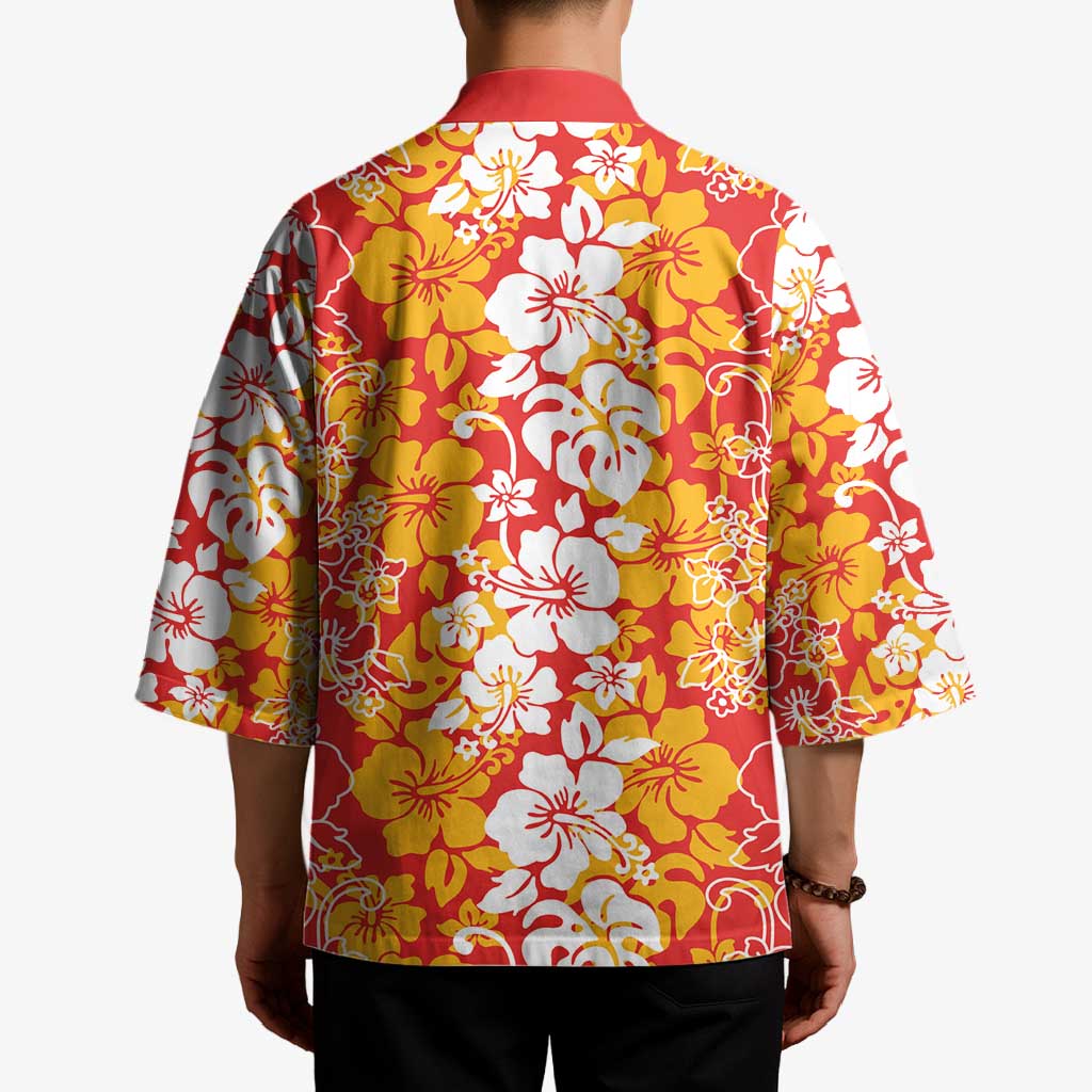 Hawaiian Lei Day Kimono Red Hibiscus Flowers Lei Art - Polynesian Pride