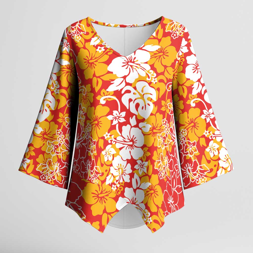 Hawaiian Lei Day Kimono Sleeve Blouse Red Hibiscus Flowers Lei Art - Polynesian Pride