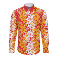 Hawaiian Lei Day Long Sleeve Button Shirt Red Hibiscus Flowers Lei Art LT9 Unisex Red - Polynesian Pride