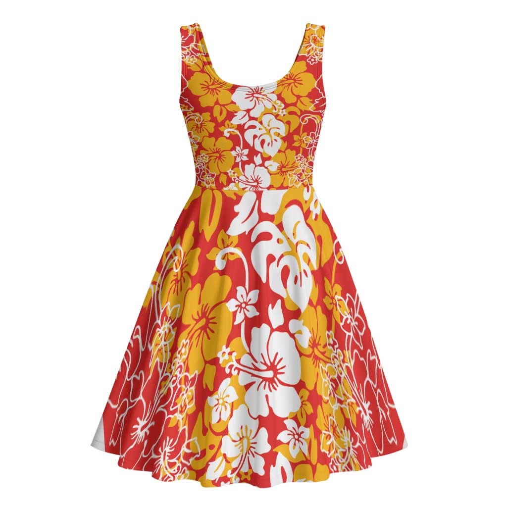 Hawaiian Lei Day Midi Dress Red Hibiscus Flowers Lei Art - Polynesian Pride