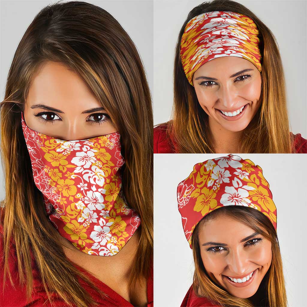 Hawaiian Lei Day Neck Gaiter Red Hibiscus Flowers Lei Art - Polynesian Pride