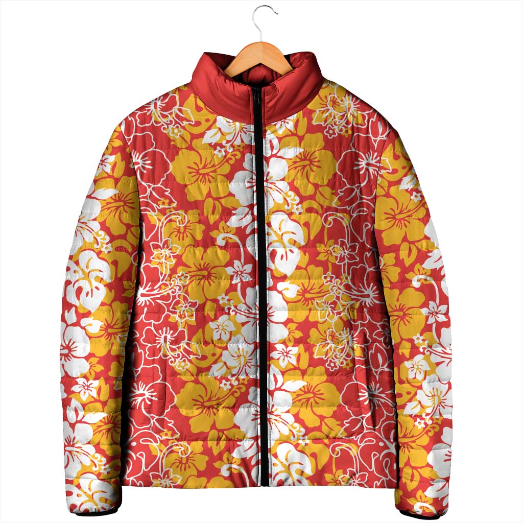 Hawaiian Lei Day Padded Jacket Red Hibiscus Flowers Lei Art LT9 - Polynesian Pride
