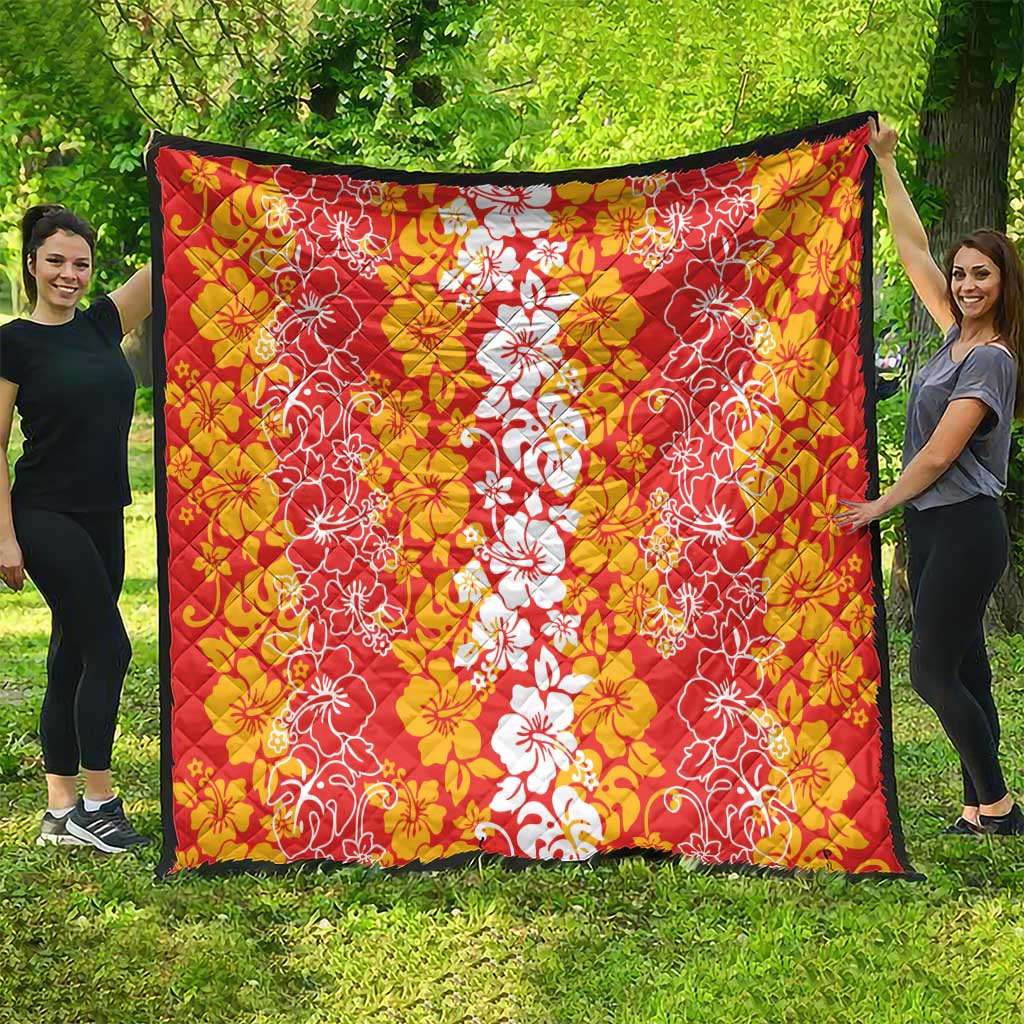 Hawaiian Lei Day Quilt Red Hibiscus Flowers Lei Art