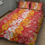 Hawaiian Lei Day Quilt Bed Set Red Hibiscus Flowers Lei Art