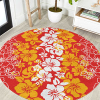 Hawaiian Lei Day Round Carpet Red Hibiscus Flowers Lei Art LT9 Red - Polynesian Pride