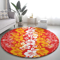 Hawaiian Lei Day Round Carpet Red Hibiscus Flowers Lei Art LT9 - Polynesian Pride