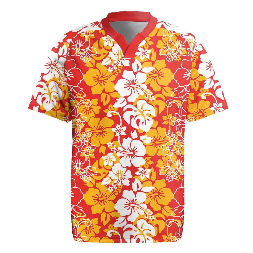 Hawaiian Lei Day Rugby Jersey Red Hibiscus Flowers Lei Art
