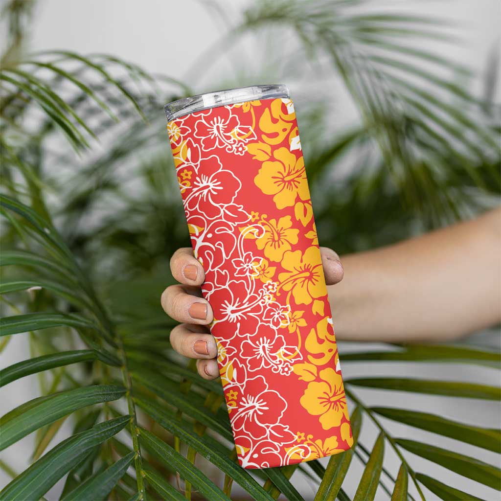 Hawaiian Lei Day Skinny Tumbler Red Hibiscus Flowers Lei Art
