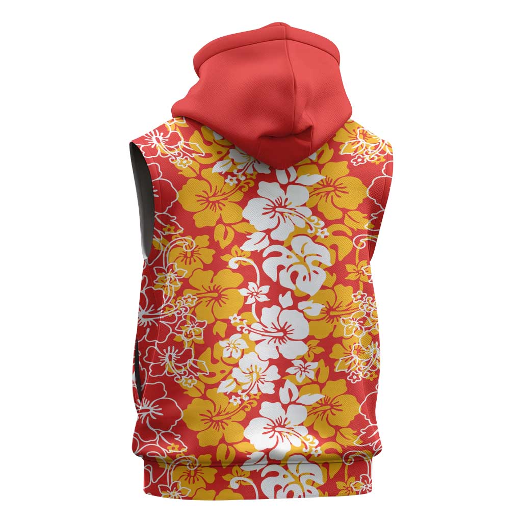 Hawaiian Lei Day Sleeveless Hoodie Red Hibiscus Flowers Lei Art - Polynesian Pride