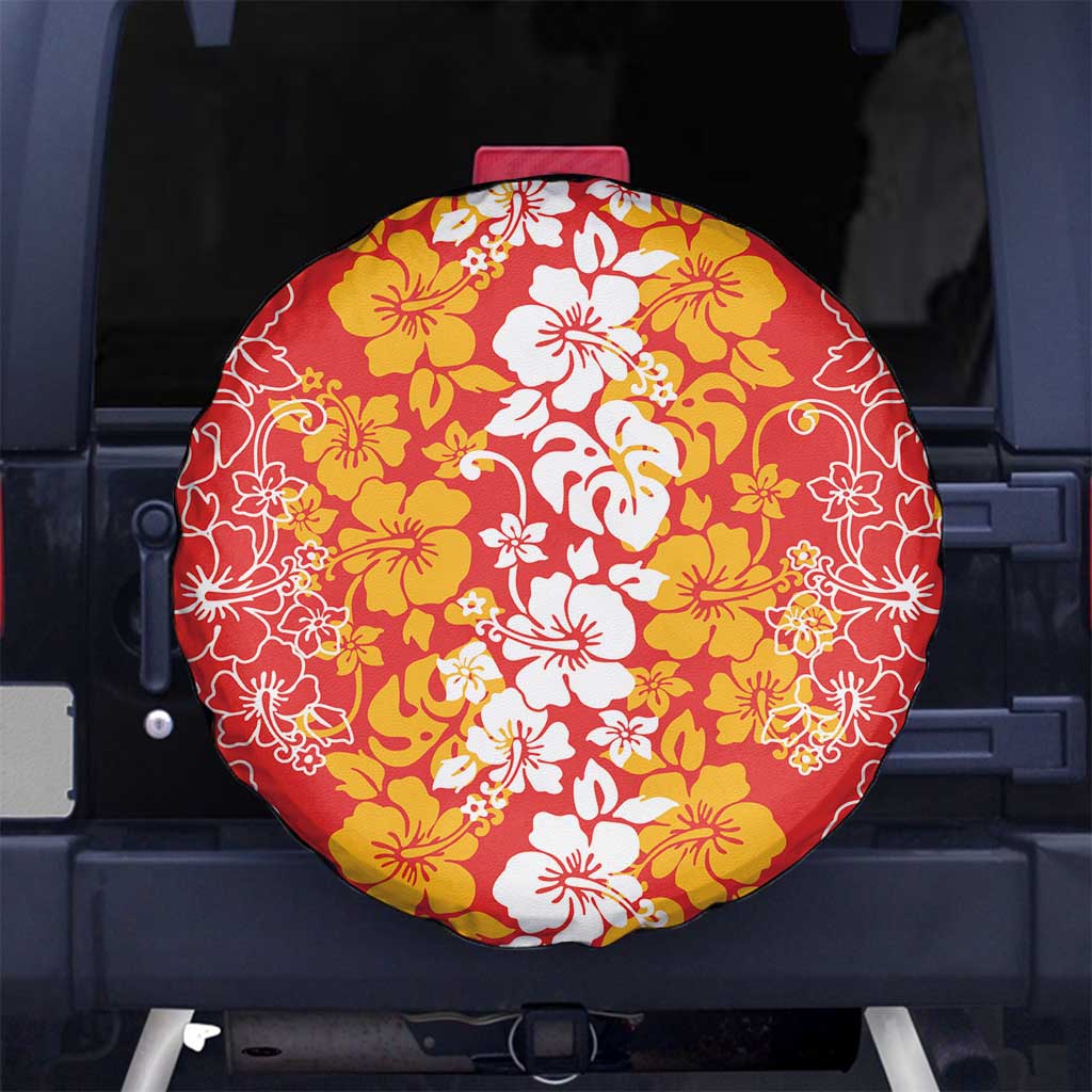 Hawaiian Lei Day Spare Tire Cover Red Hibiscus Flowers Lei Art