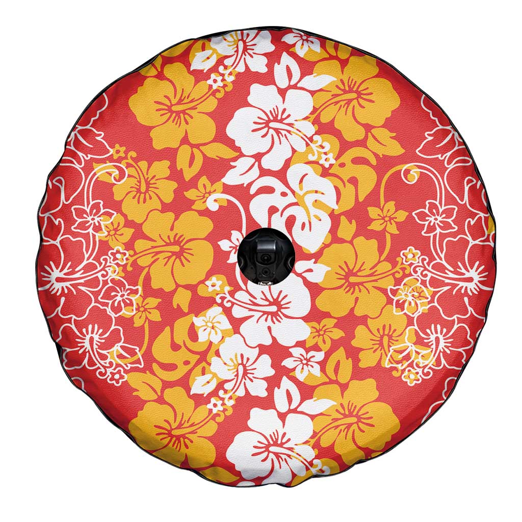 Hawaiian Lei Day Spare Tire Cover Red Hibiscus Flowers Lei Art