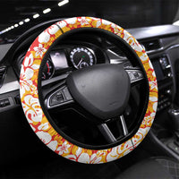 Hawaiian Lei Day Steering Wheel Cover Red Hibiscus Flowers Lei Art