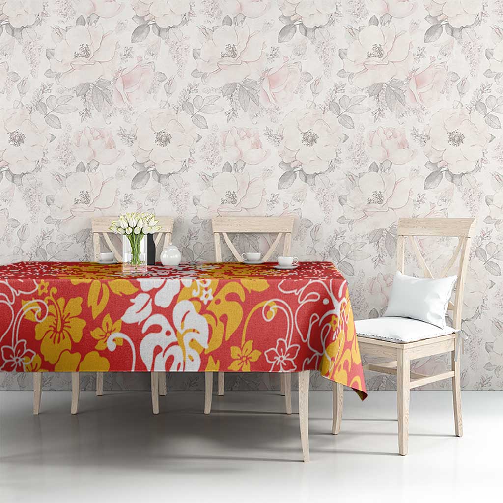 Hawaiian Lei Day Tablecloth Red Hibiscus Flowers Lei Art