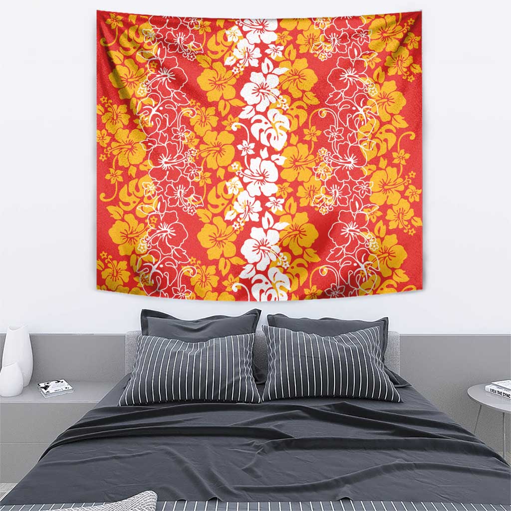 Hawaiian Lei Day Tapestry Red Hibiscus Flowers Lei Art