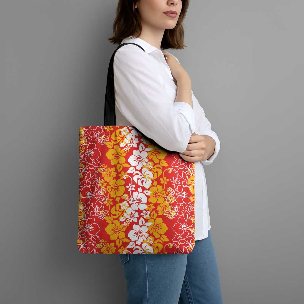 Hawaiian Lei Day Tote Bag Red Hibiscus Flowers Lei Art - Polynesian Pride