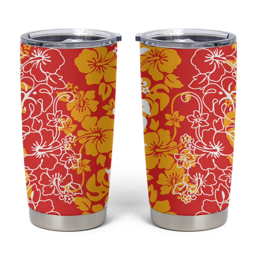 Hawaiian Lei Day Tumbler Cup Red Hibiscus Flowers Lei Art
