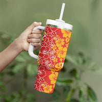 Hawaiian Lei Day Tumbler With Handle Red Hibiscus Flowers Lei Art