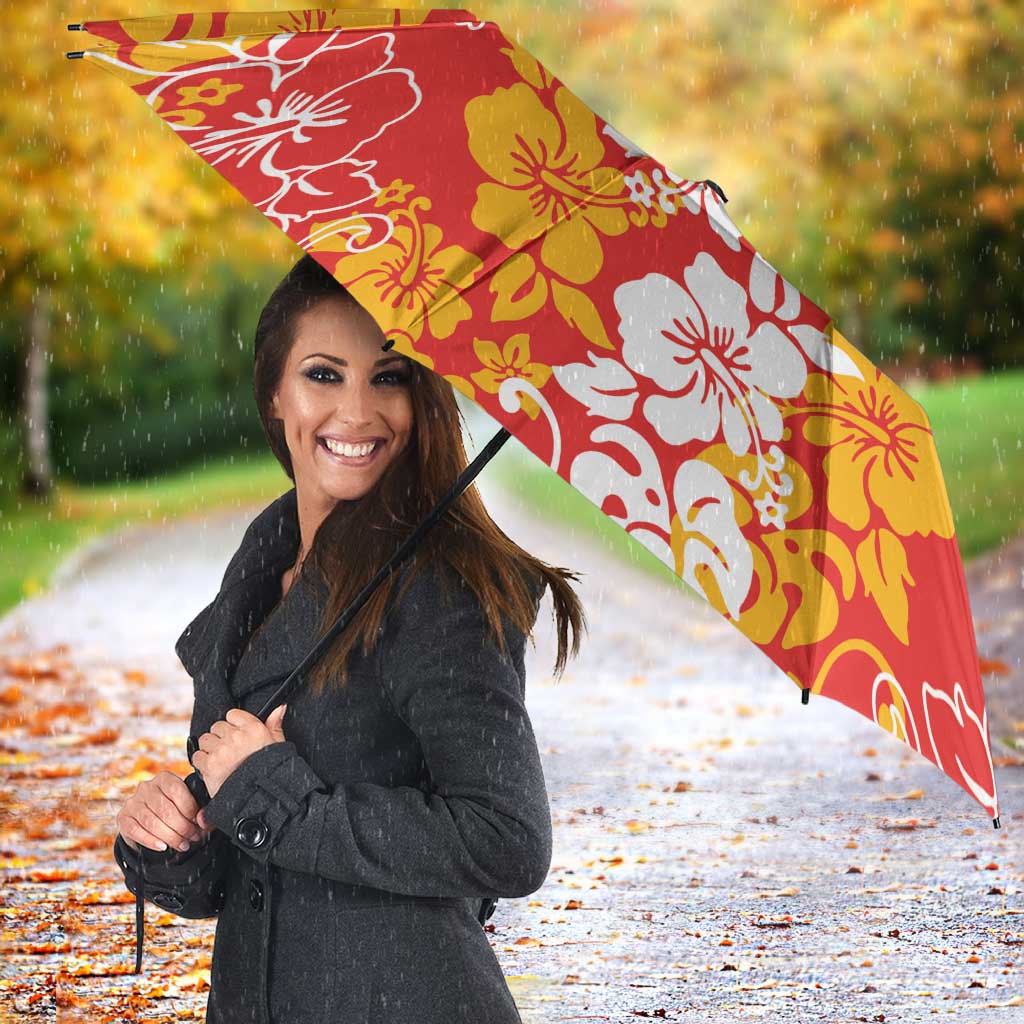 Hawaiian Lei Day Umbrella Red Hibiscus Flowers Lei Art - Polynesian Pride