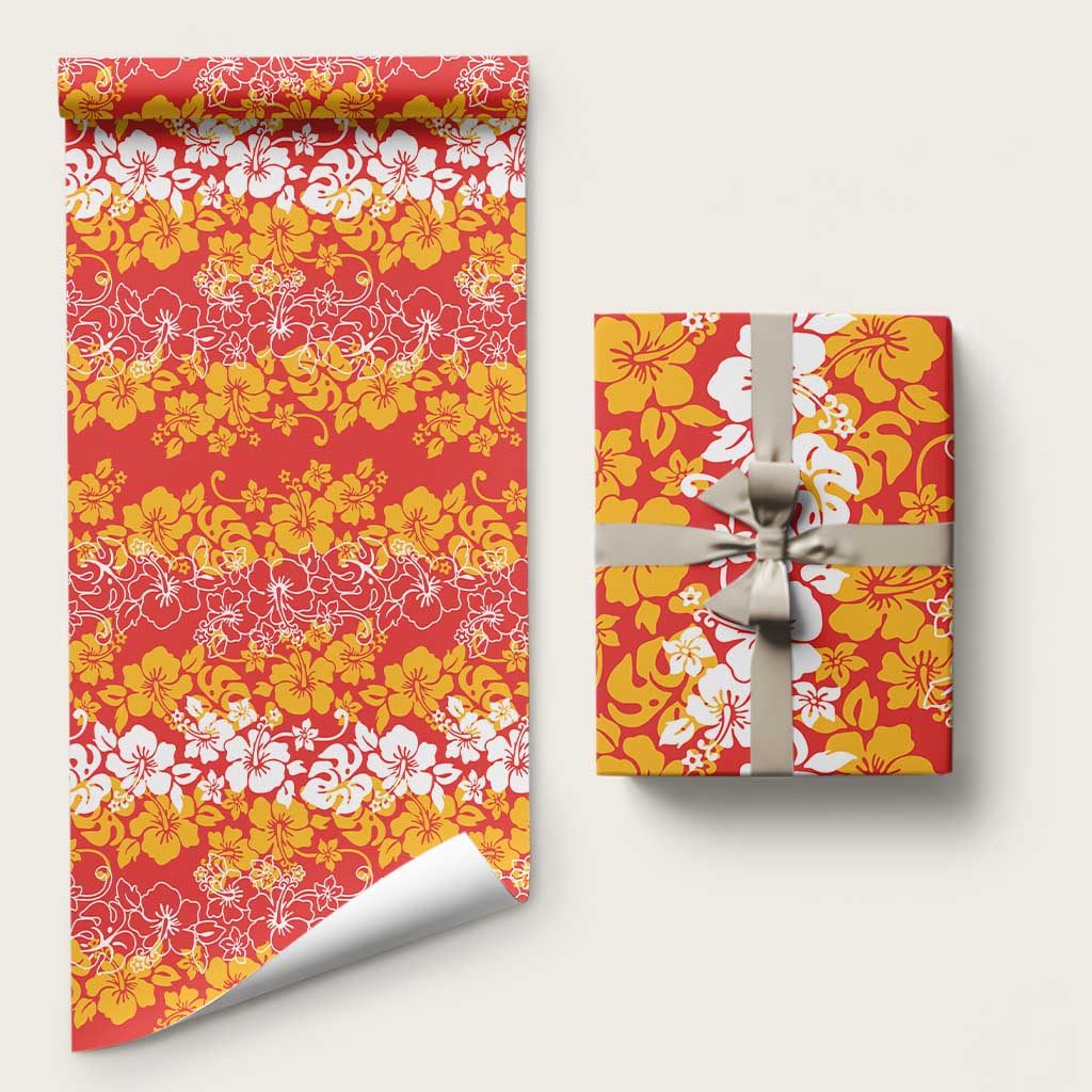 Hawaiian Lei Day Wrapping Paper Red Hibiscus Flowers Lei Art LT9 58" × 23" Red - Polynesian Pride