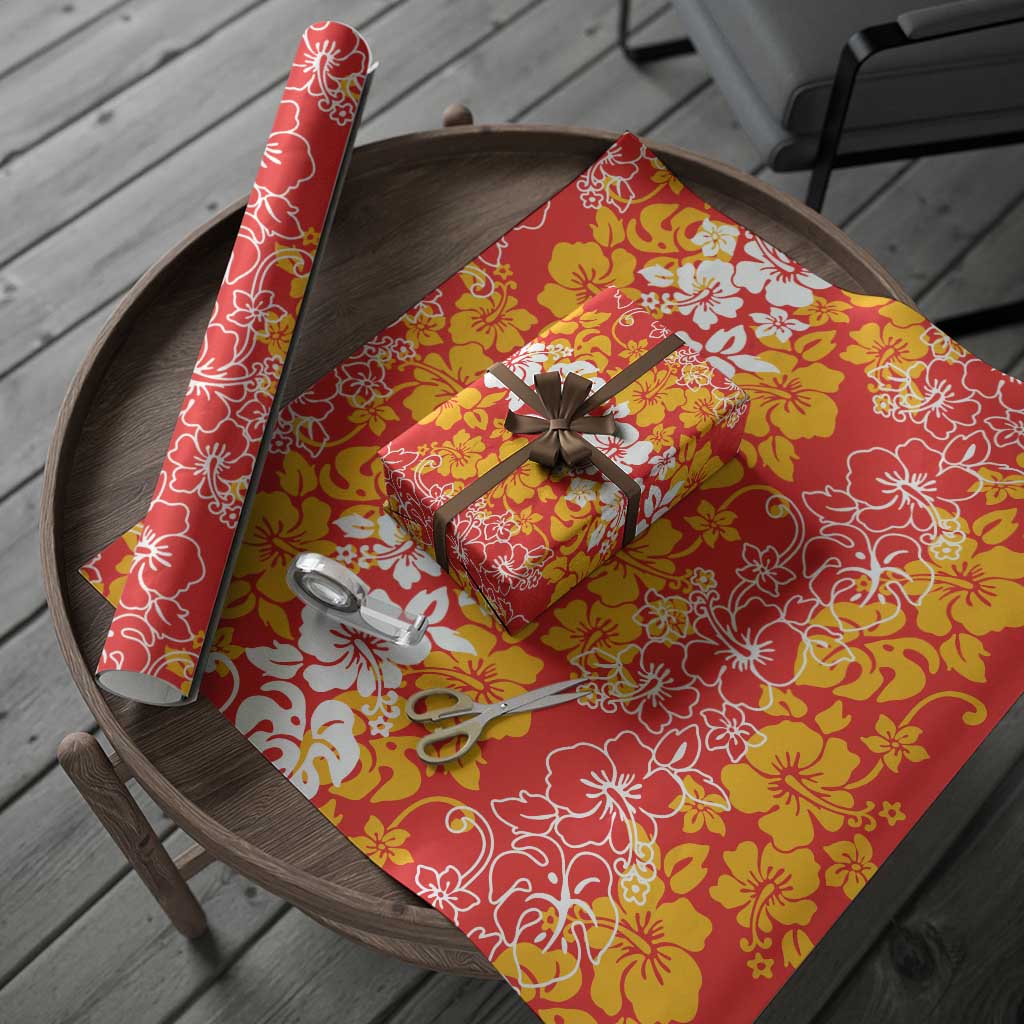 Hawaiian Lei Day Wrapping Paper Red Hibiscus Flowers Lei Art - Polynesian Pride