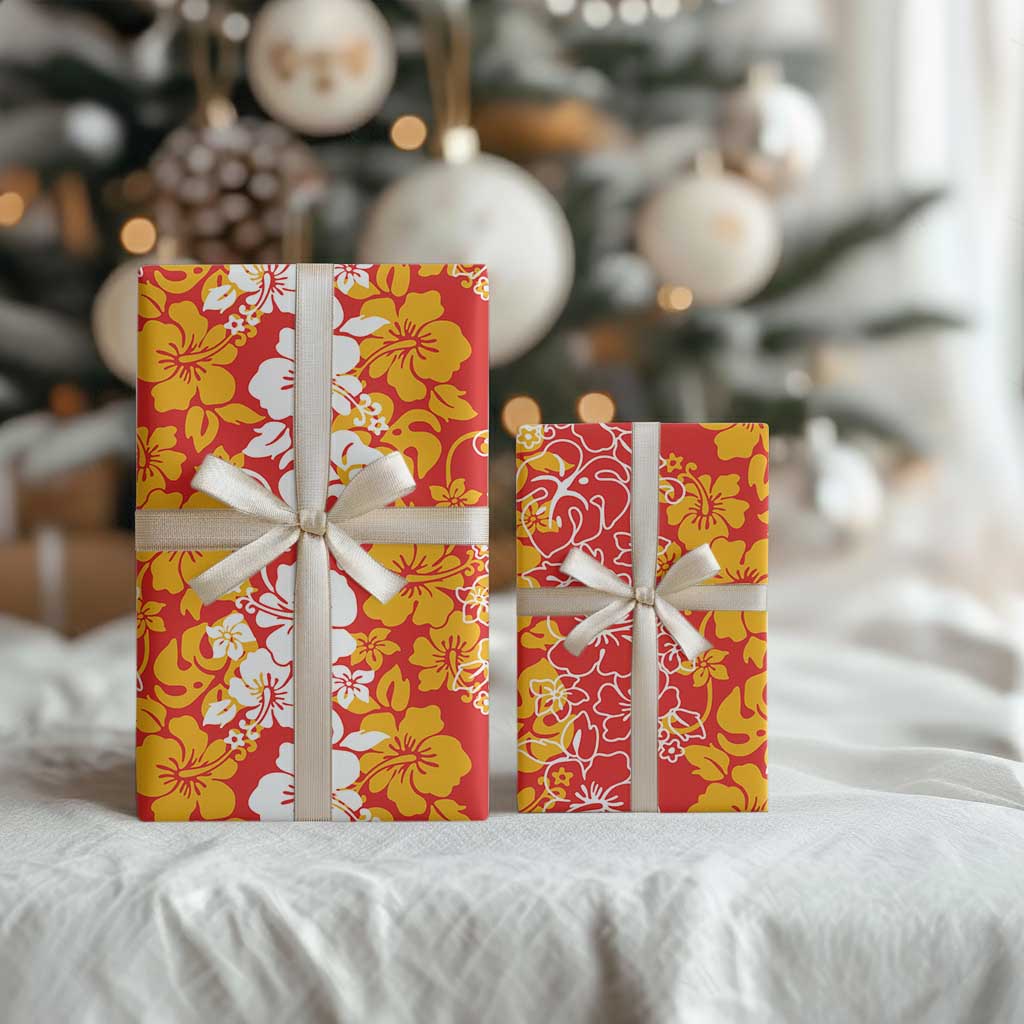 Hawaiian Lei Day Wrapping Paper Red Hibiscus Flowers Lei Art - Polynesian Pride