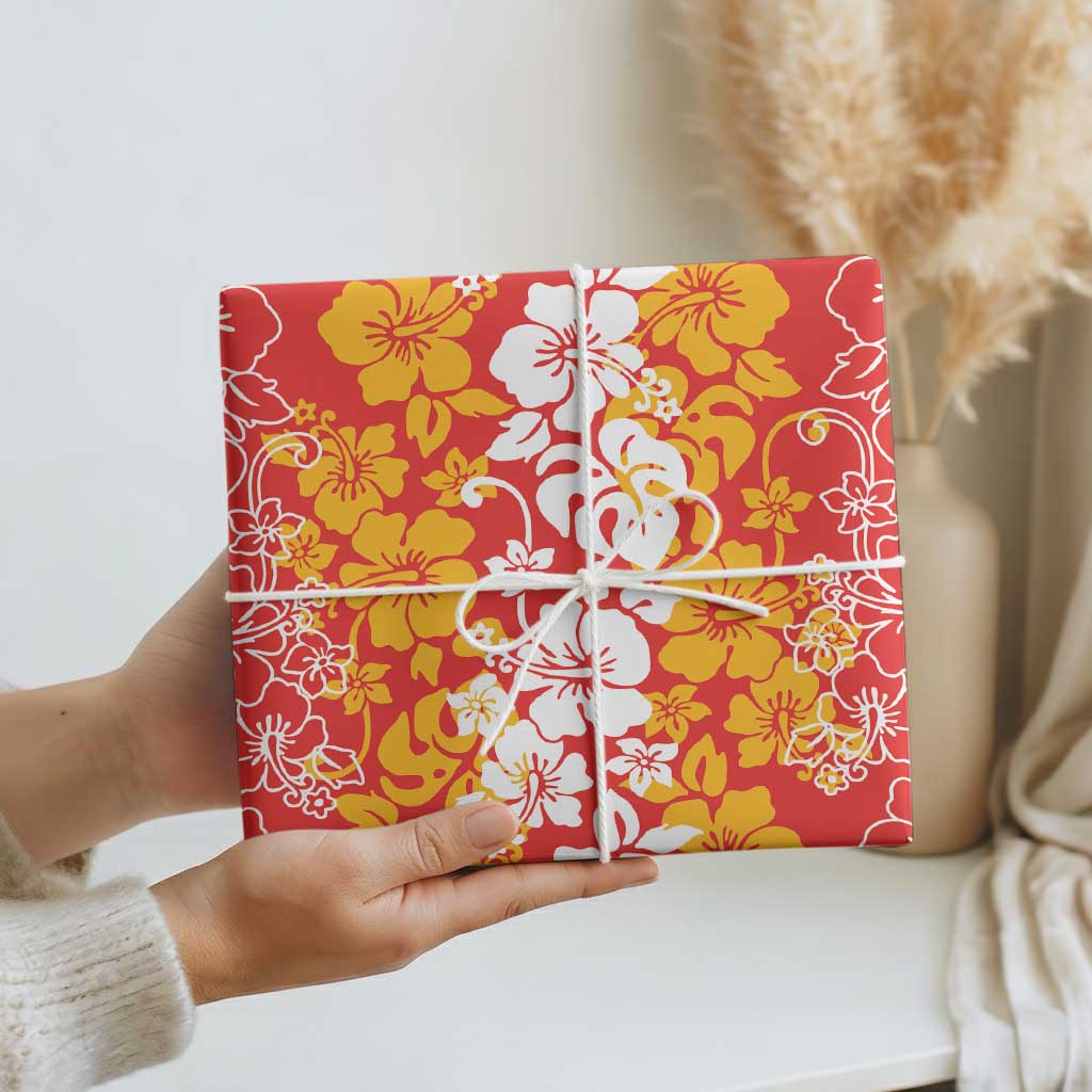 Hawaiian Lei Day Wrapping Paper Red Hibiscus Flowers Lei Art - Polynesian Pride