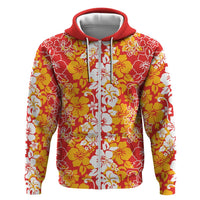 Hawaiian Lei Day Zip Hoodie Red Hibiscus Flowers Lei Art